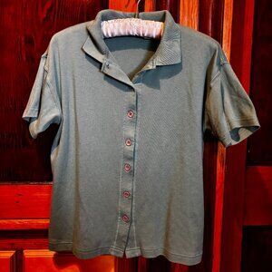 Vintage Prides Landing Teal Button Down w/ Collar Short Sleeve Shirt Size PM